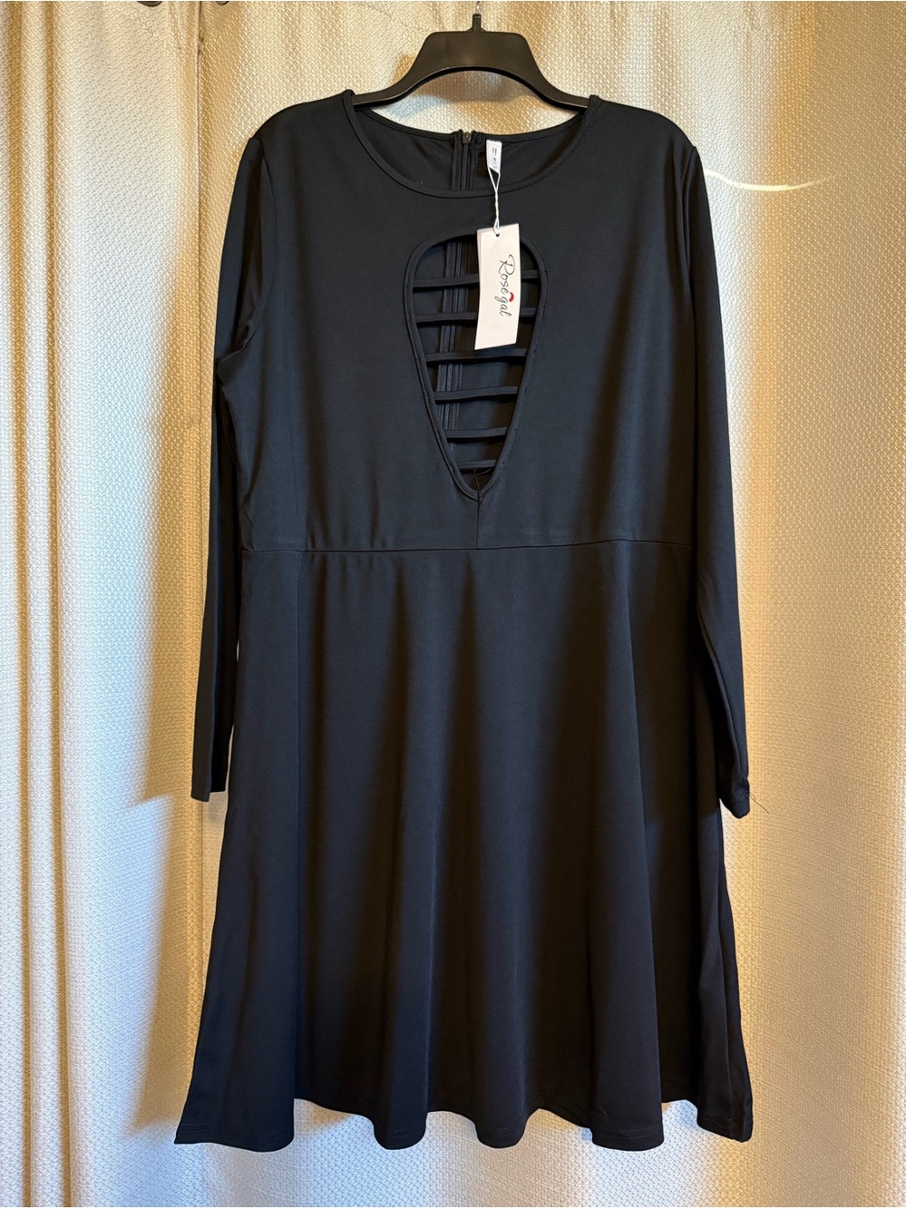 Rose Gal Little Black Dress w/ Chest Cut Out Long Sleeve SZ 3X NWT - Mini-dress